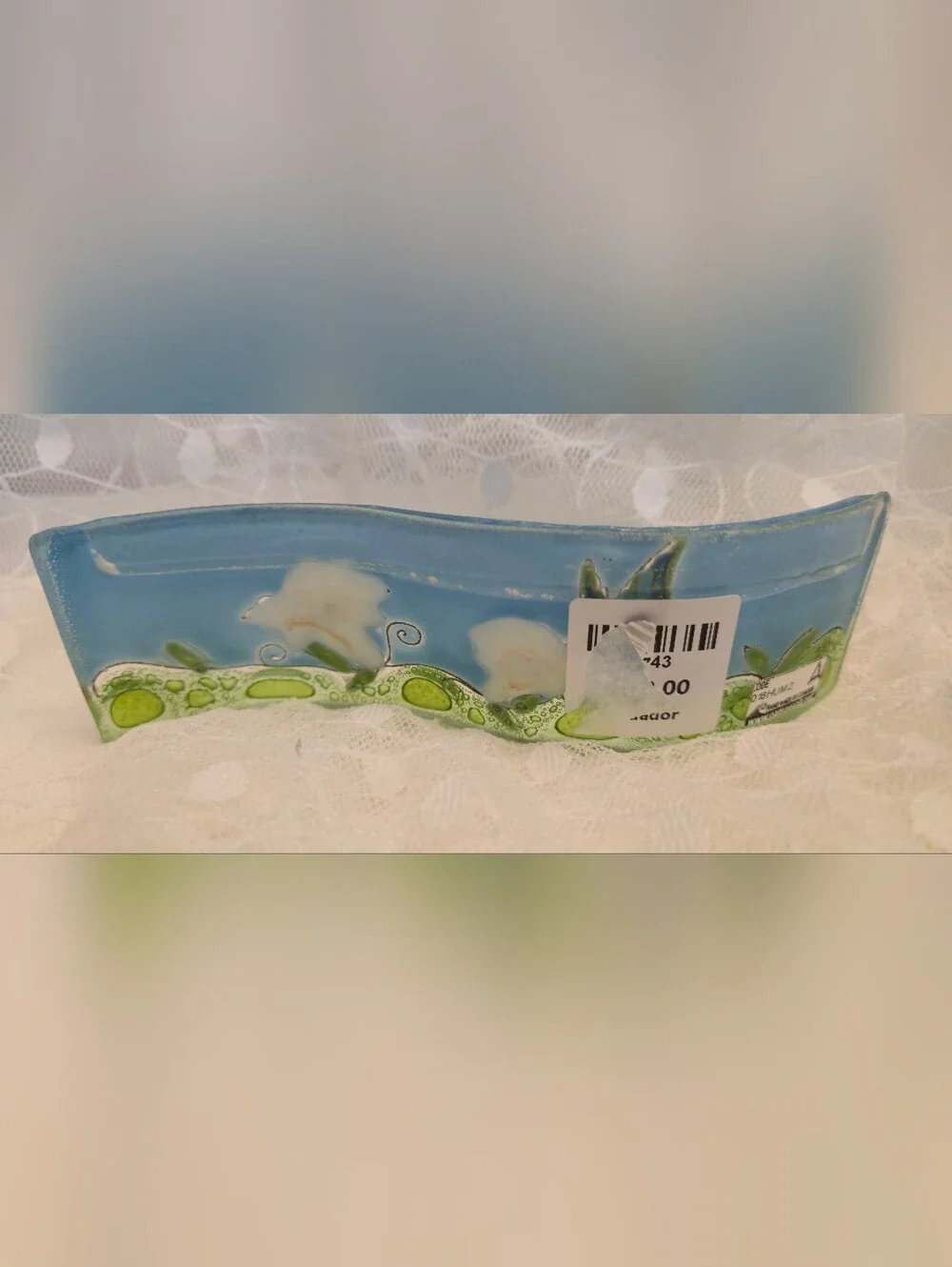 Pampeana  Hand  Painted Ecudor  Fused Glass Hummingbird  Eating Nectar
